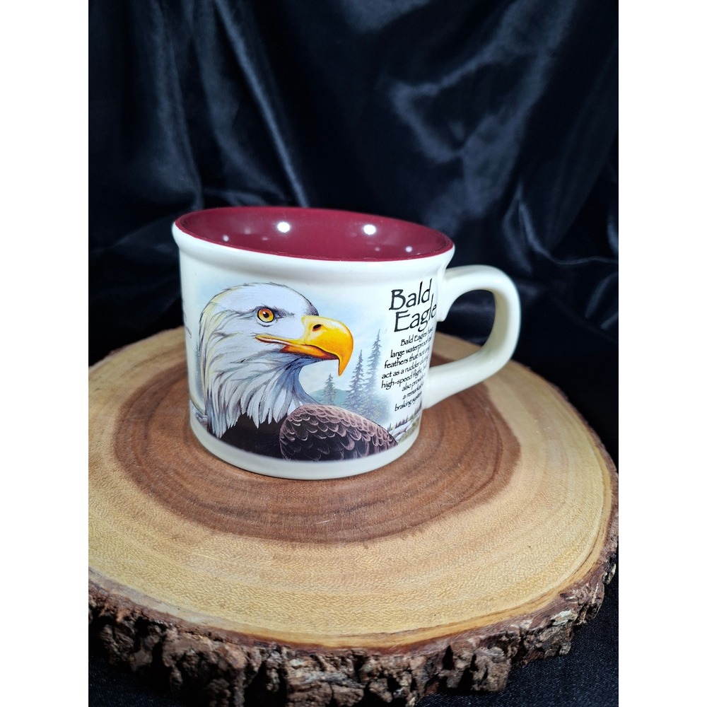 American Expedition Bald Eagle Wildlife Coffee Mug Burgundy Interior Stoneware